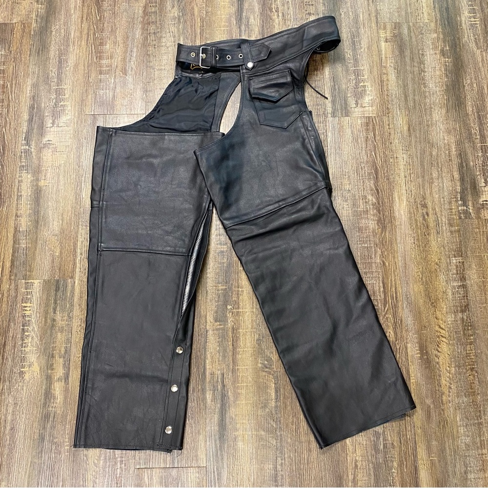 Men's Black Leather Riding Pants Snap Zip On The Legs‎